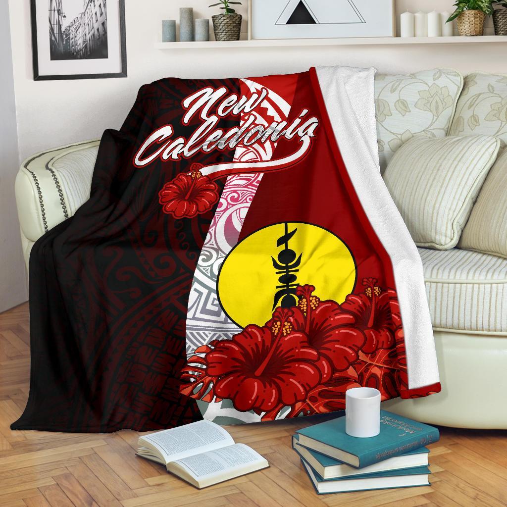 New Caledonia Polynesian Premium Blanket - Coat Of Arm With Hibiscus White - Polynesian Pride