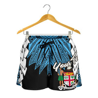 Fiji Polynesian Custom Personalised Women's Shorts - Tribal Wave Tattoo Flag Style - Polynesian Pride