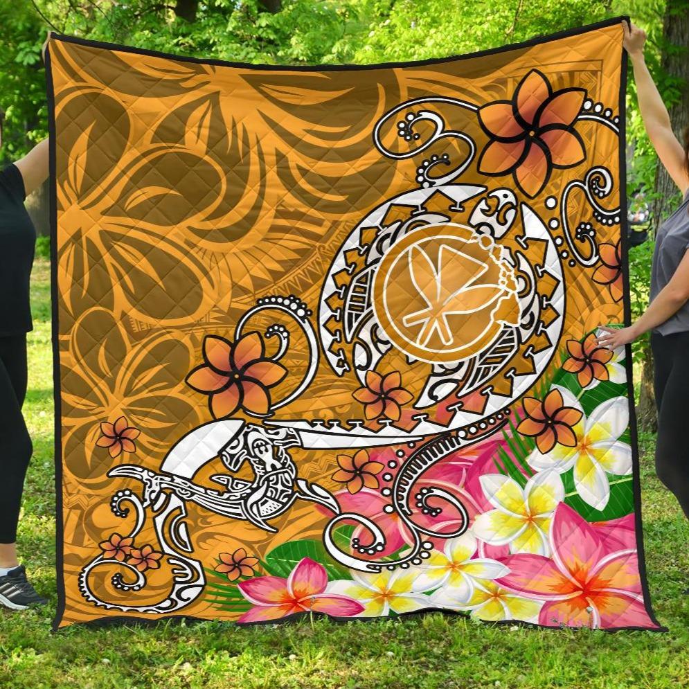 Hawaii Premium Quilt - Turtle Plumeria Polynesian Tattoo Gold Color Gold - Polynesian Pride