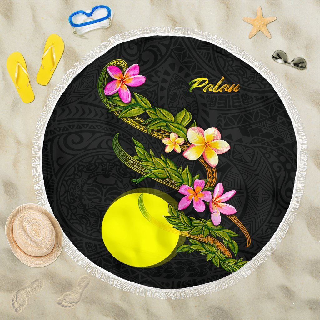 Palau Beach Blanket - Plumeria Tribal ONE STYLE ONE SIZE BLACK - Polynesian Pride