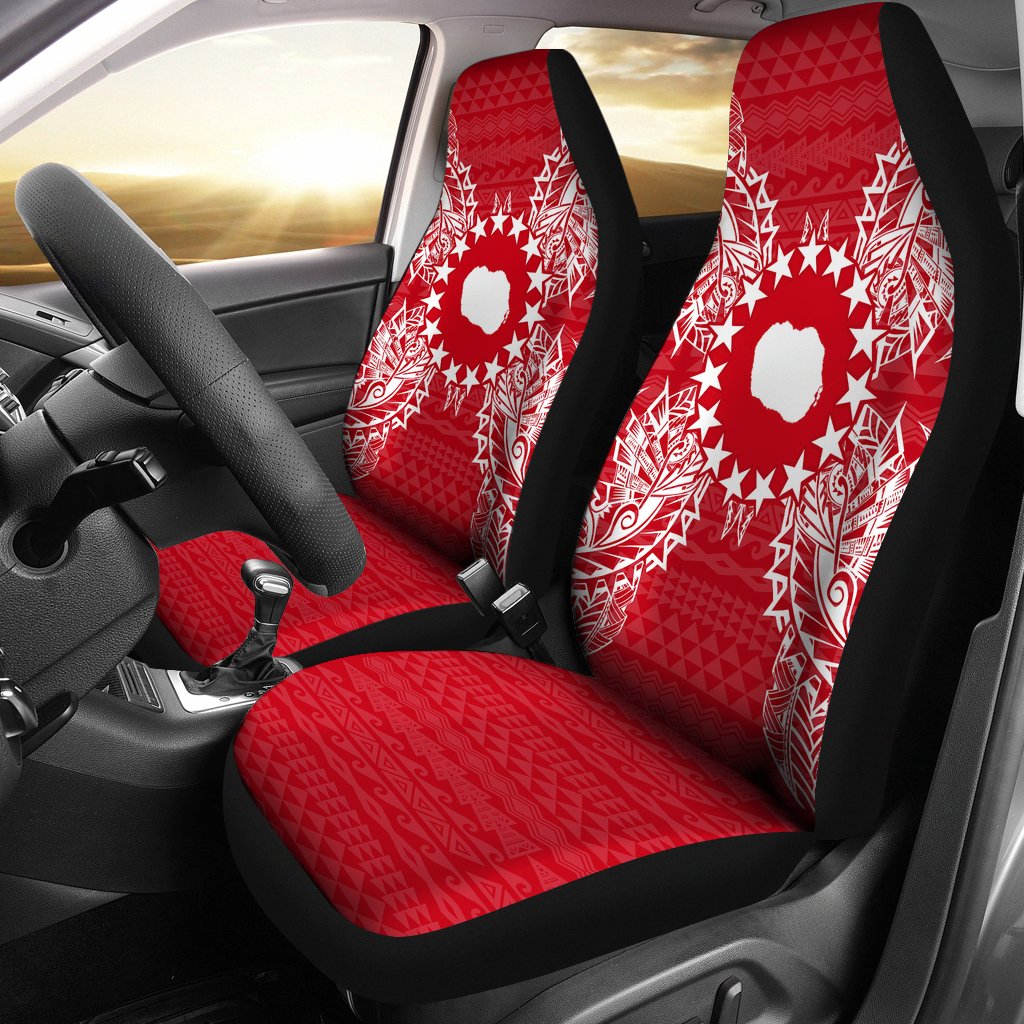 Cook Islands Car Seat Cover - Cook Islands FLag Map Red White Universal Fit Red - Polynesian Pride
