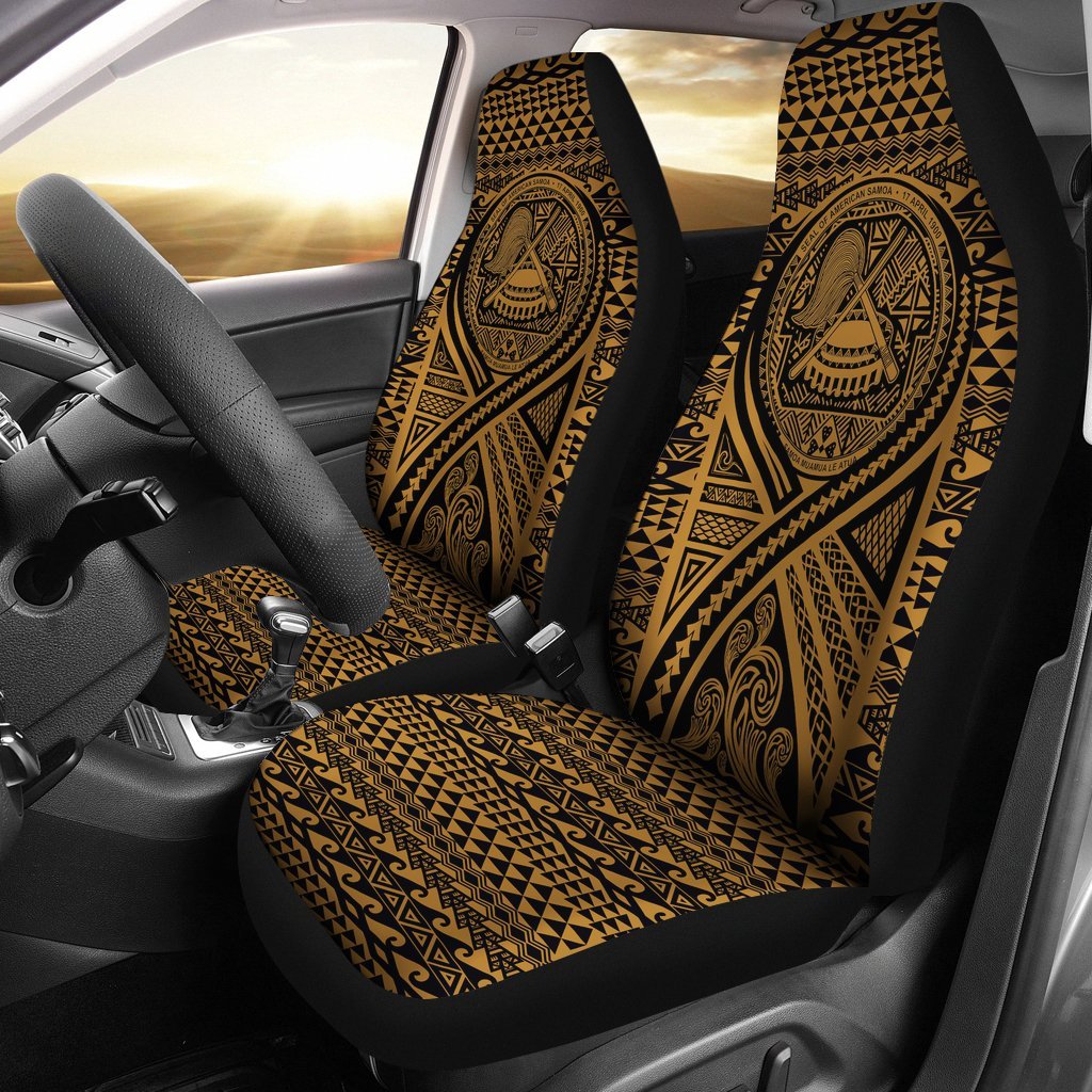American Samoa Car Seat Cover - American Samoa Seal Polynesian Tattoo Gold Universal Fit Gold - Polynesian Pride