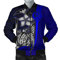 Pohnpei Micronesia Men's Bomber Jackets Blue - Turtle With Hook Blue - Polynesian Pride