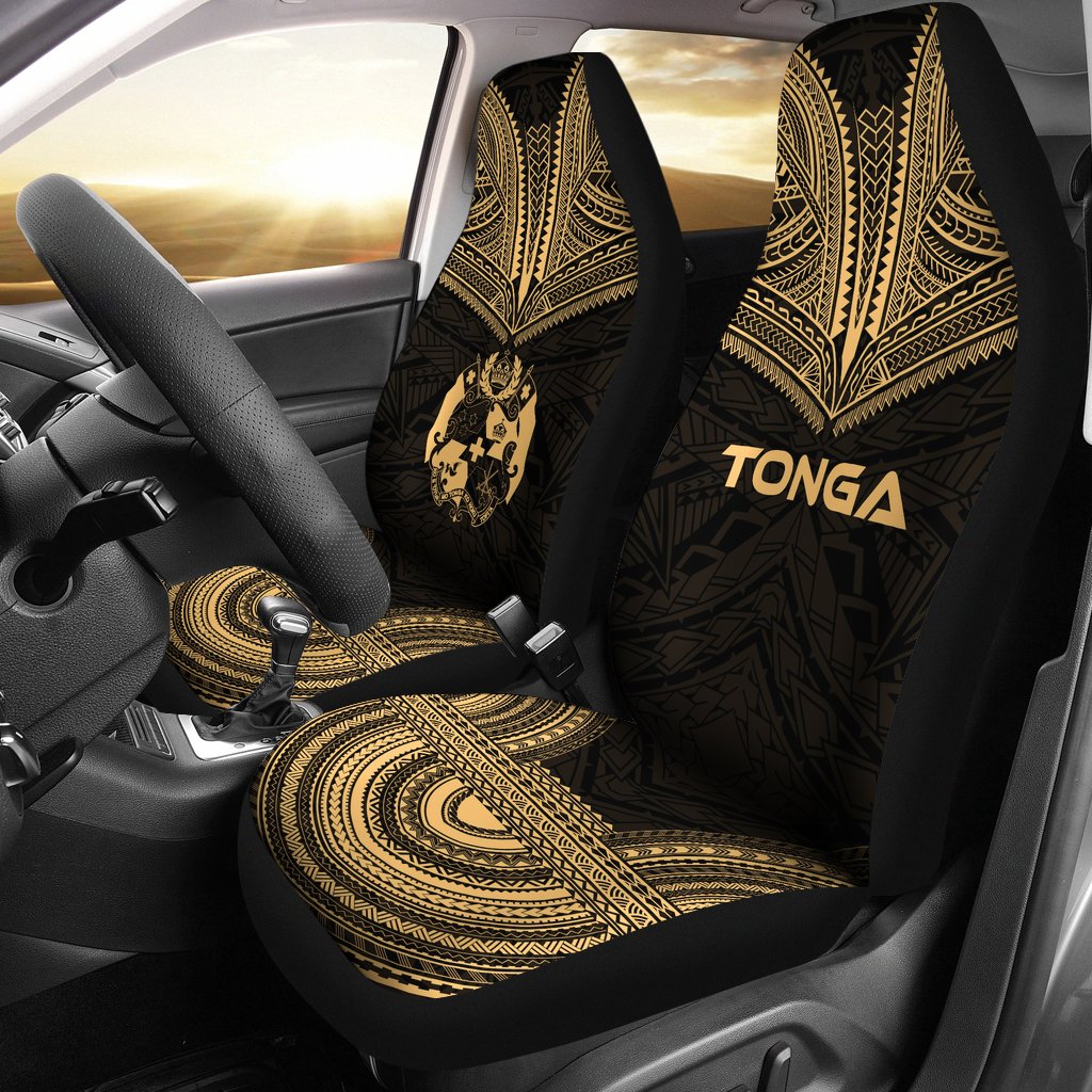 Tonga Car Seat Cover - Tonga Coat Of Arms Polynesian Chief Tattoo Gold Version Universal Fit Gold - Polynesian Pride