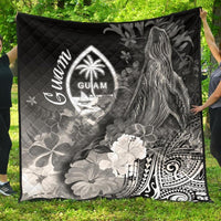 Guam Premium Quilt - Humpback Whale with Tropical Flowers (White) - Polynesian Pride