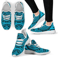 American Samoa Polynesian Tattoo Mesh Knit Sneakers Blue Blue - Polynesian Pride