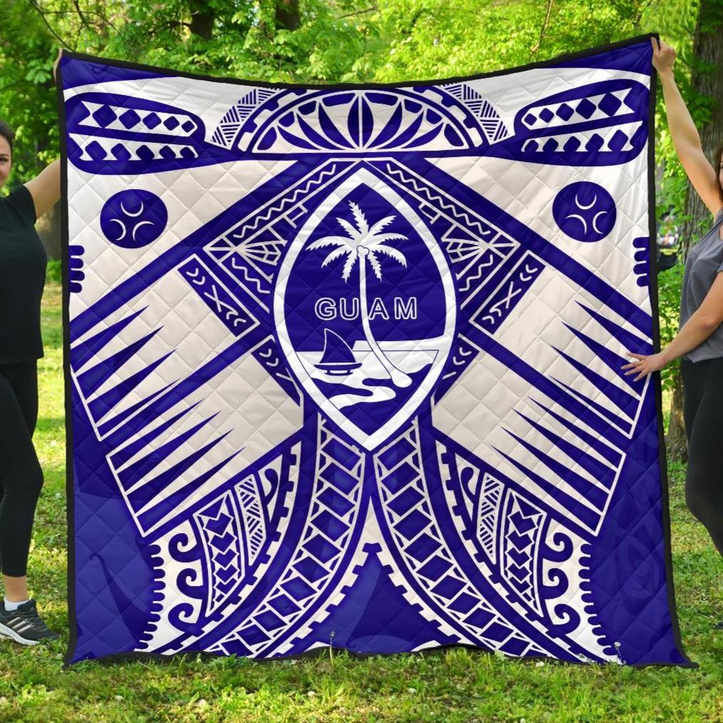 Guam Polynesian Premium Quilt - Guam White Seal with Polynesian Tattoo Ver 02 - Polynesian Pride
