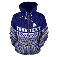 Hawaii Polynesian Custom Zip up Hoodie Blue Pride Map and Seal - Polynesian Pride