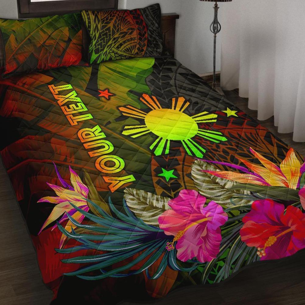 The Philippines Polynesian Personalised Quilt Bed Set - Hibiscus and Banana Leaves Art - Polynesian Pride