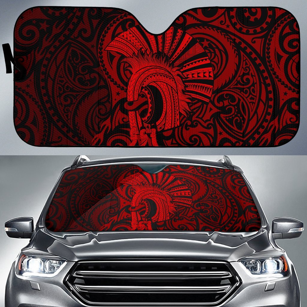 Hawaii Polynesian Warrior Mask Car Sun Shade - AH - Red Auto Sun Shade Universal Fit Red - Polynesian Pride
