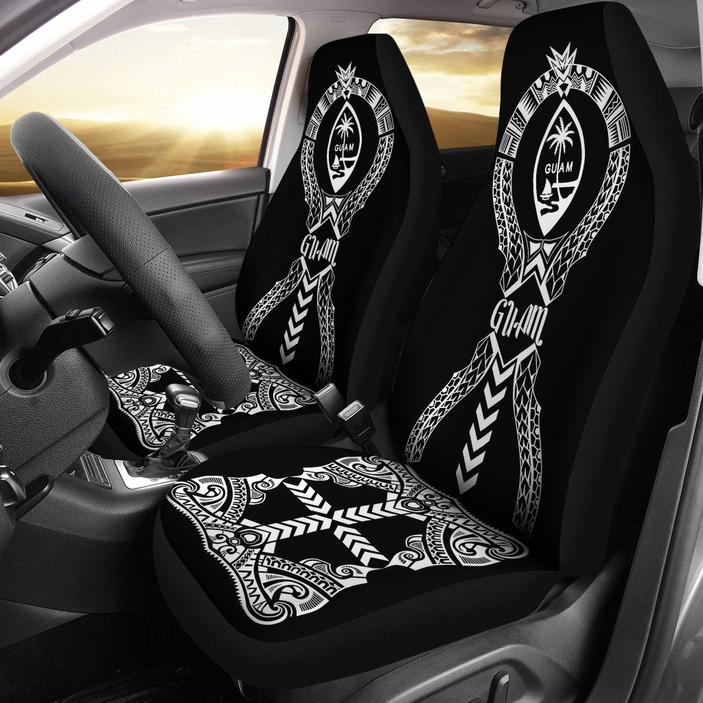 Guam Car Seat Covers - Guam Coat Of Arms Polynesian Tribal Universal Fit Black - Polynesian Pride