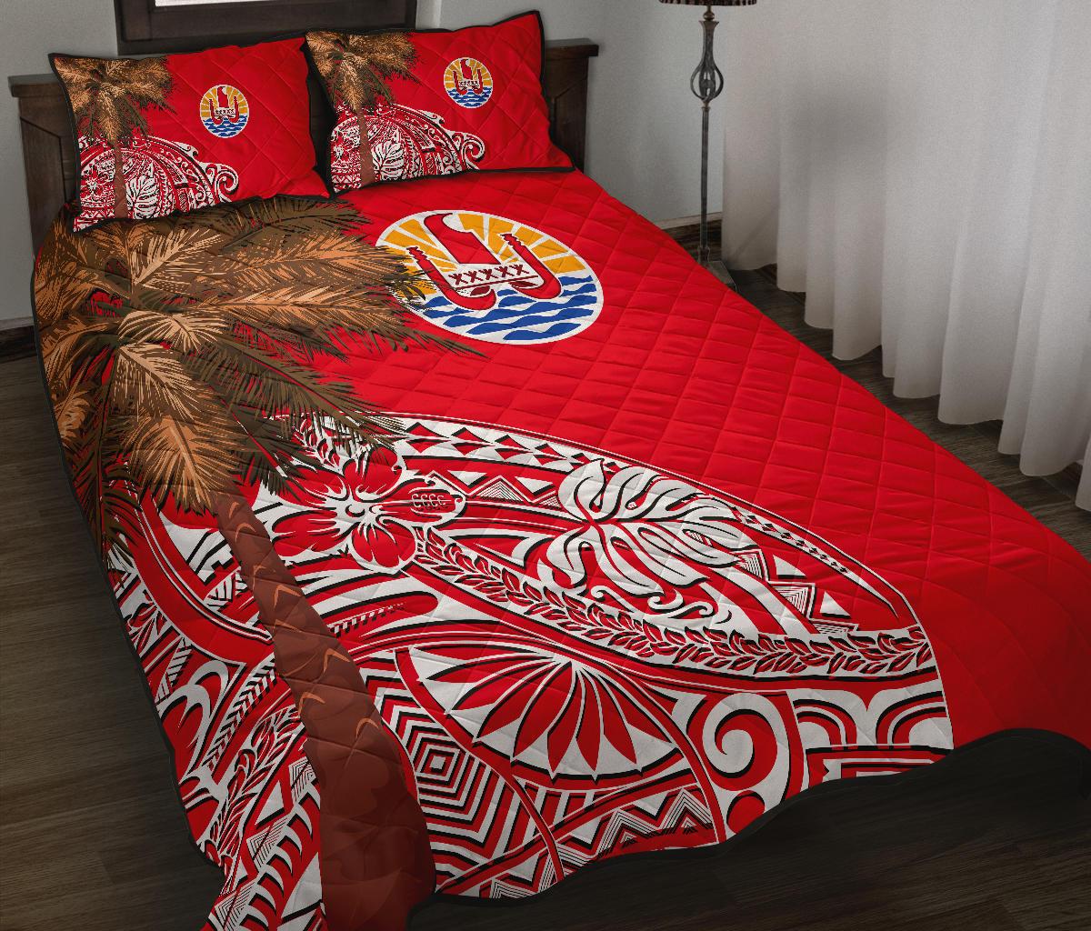 French Polynesia Quilt Bed Set - Palm Tree Polynesian Pattern Red - Polynesian Pride