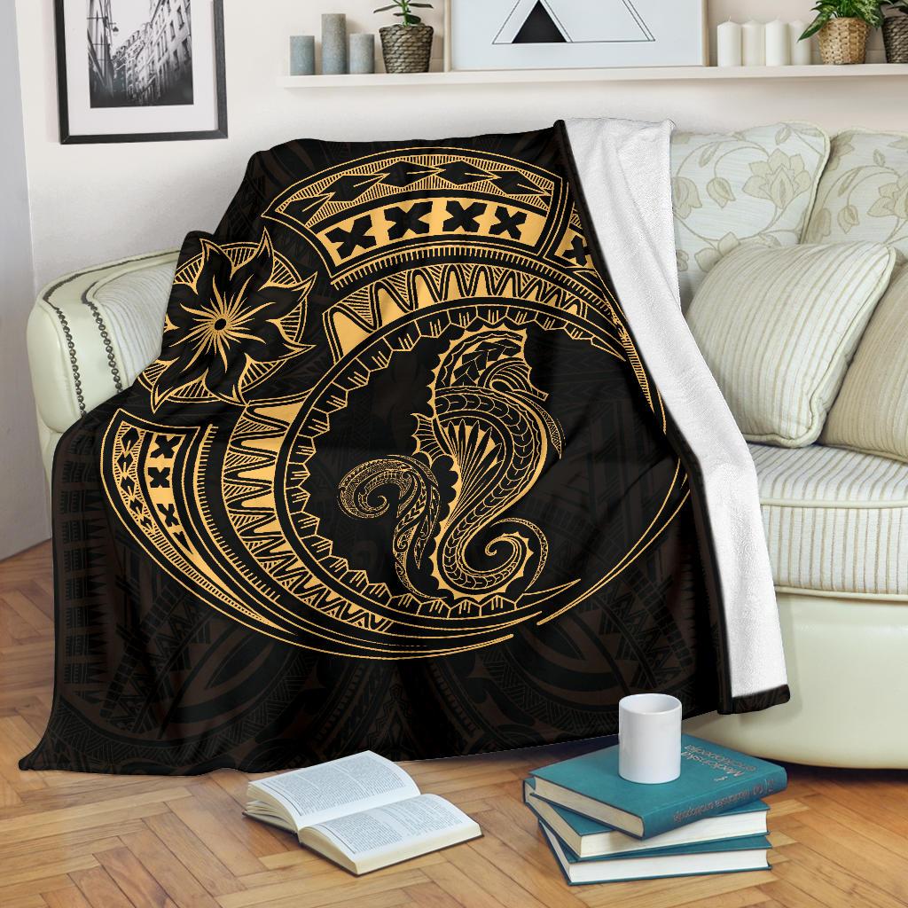Seahorse Polynesian Blanket - Polynesian Tattoo Gold White - Polynesian Pride