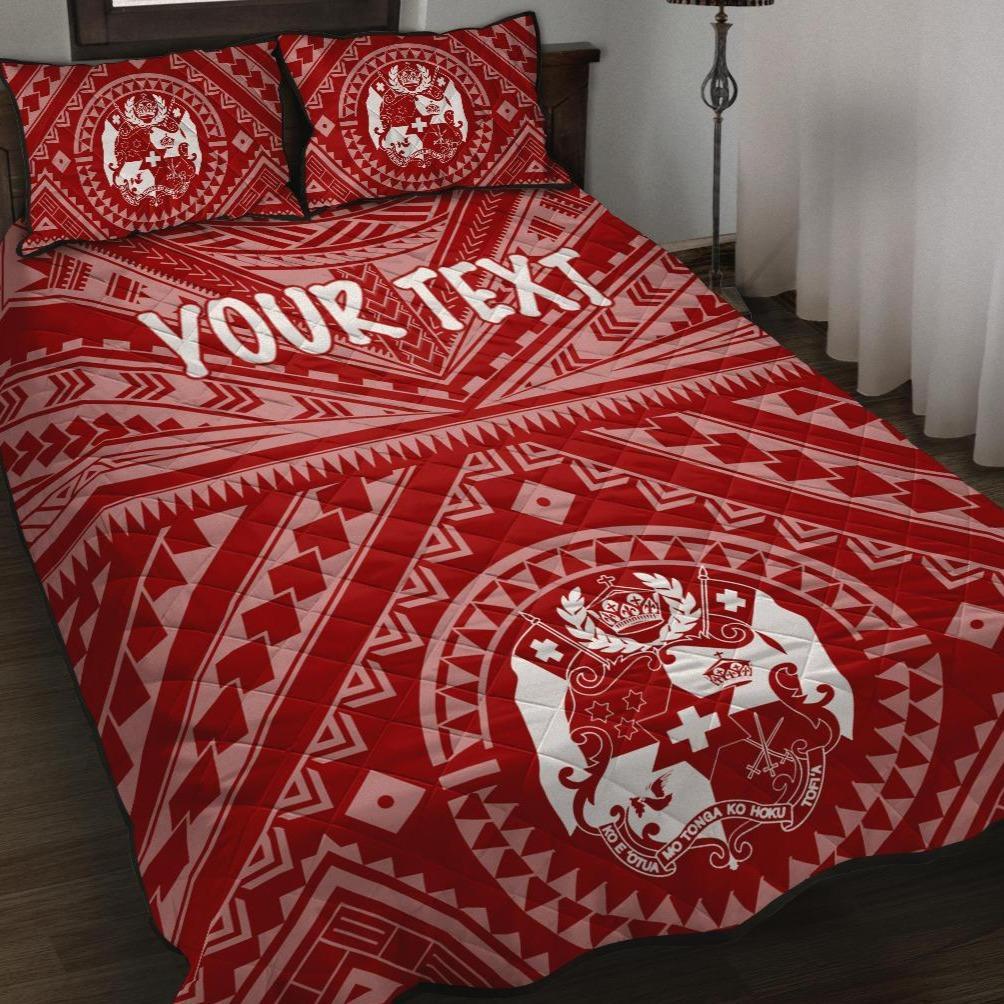 Tonga Personalised Quilt Bed Set - Tonga Seal With Polynesian Tattoo Style (Red) Red - Polynesian Pride