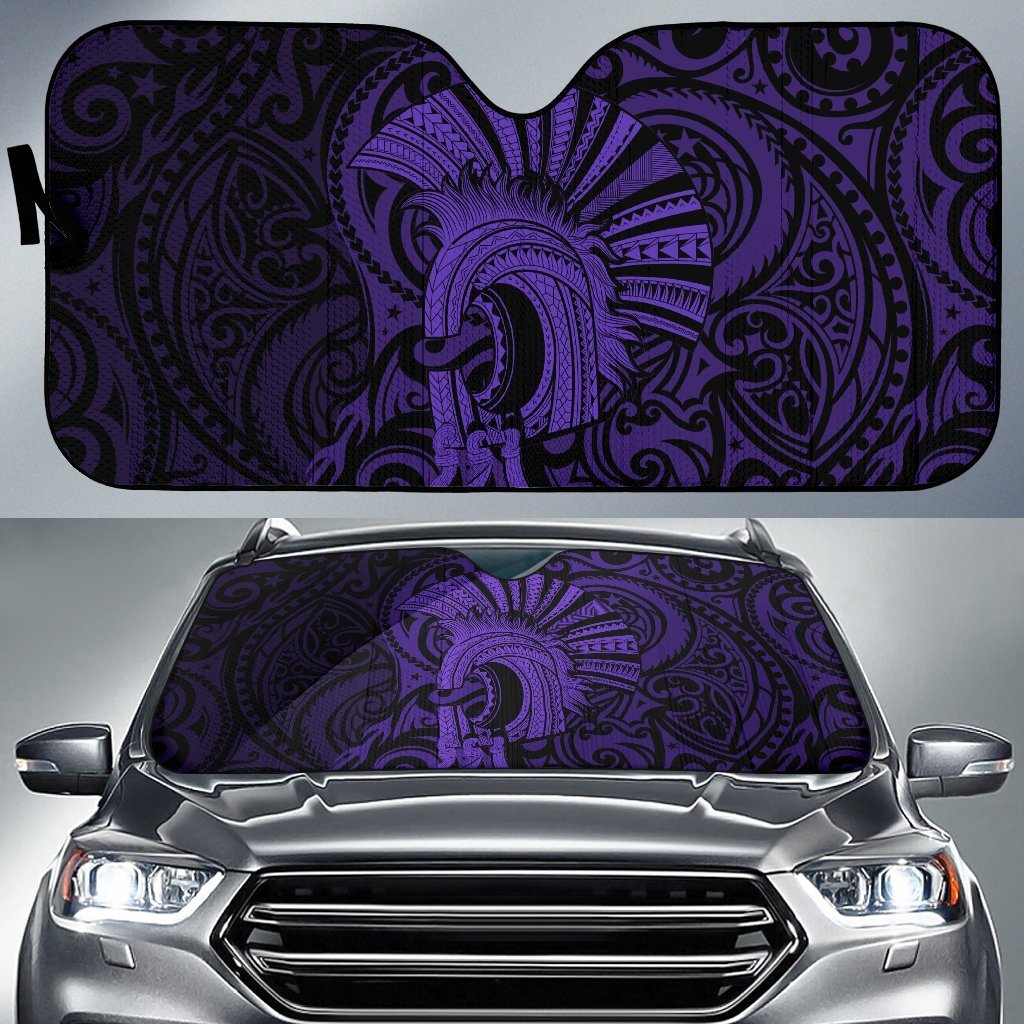 Hawaii Polynesian Warrior Mask Car Sun Shade - AH - Purple Auto Sun Shade Universal Fit Purple - Polynesian Pride