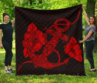 Anchor Red Poly Tribal Premium Quilt Red - Polynesian Pride