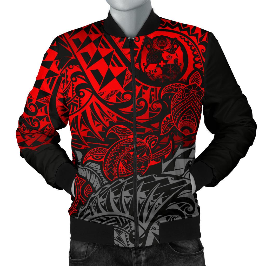 Tonga Polynesian Bomber Jacket (Men) - Red Turtle Flowing Red - Polynesian Pride