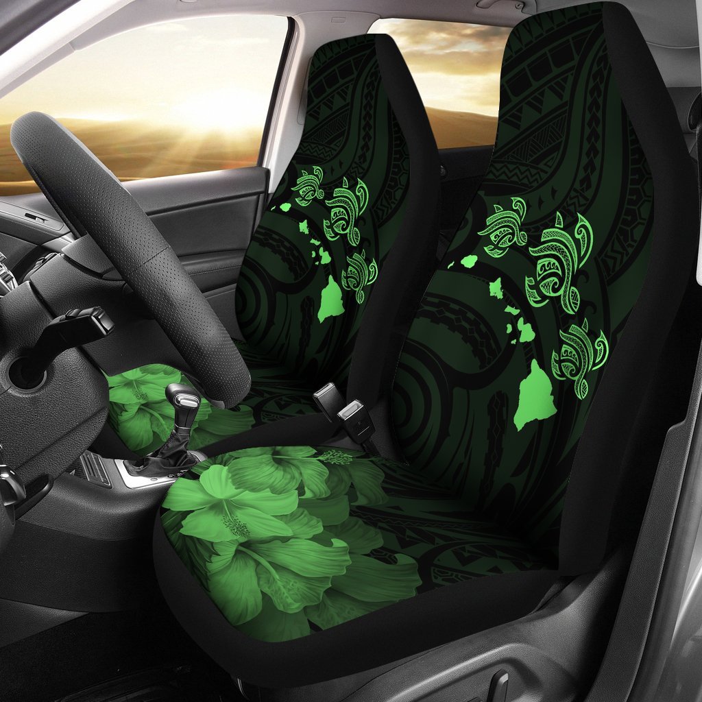 Hawaii Hibiscus Map Polynesian Ancient Green Turtle Car Set Covers - Polynesian Pride