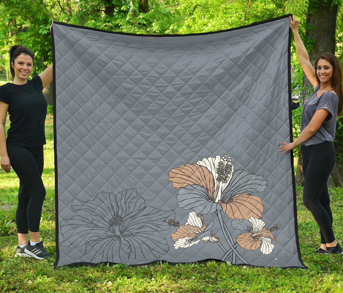 Hibiscus Art Premium Quilt Gray - Polynesian Pride
