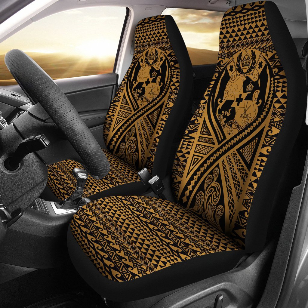 Tonga Car Seat Cover - Tonga Coat Of Arms Polynesian Tattoo Gold Universal Fit Gold - Polynesian Pride