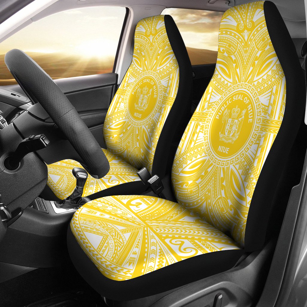 Niue Car Seat Cover - Niue Coat Of Arms Polynesian Flag Color Universal Fit Yellow - Polynesian Pride