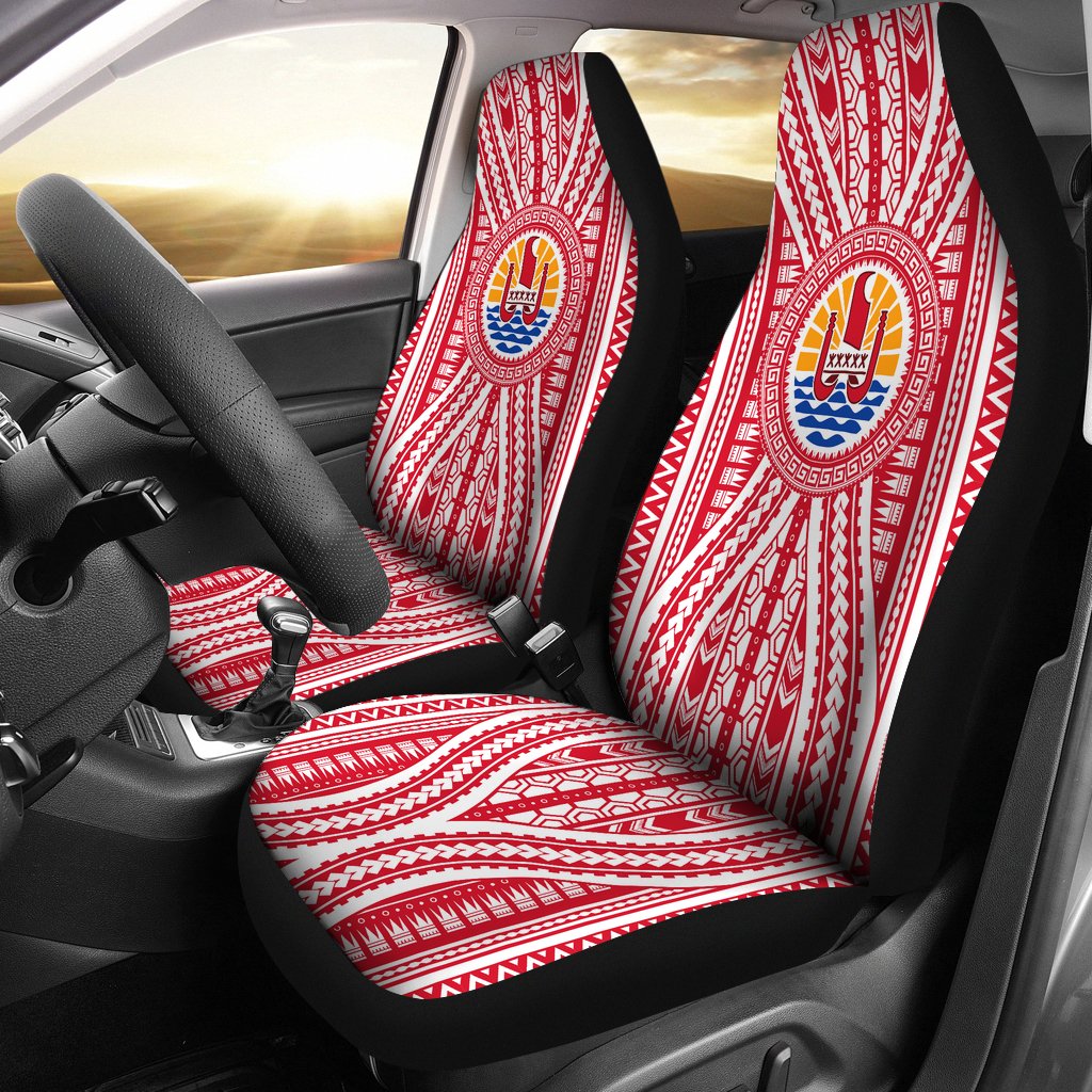 French Polynesia Car Seat Cover - French Polynesia Coat Of Arms Universal Fit Red - Polynesian Pride