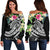 Tonga Polynesian Women's Off Shoulder Sweater - Summer Plumeria (Black) Black - Polynesian Pride