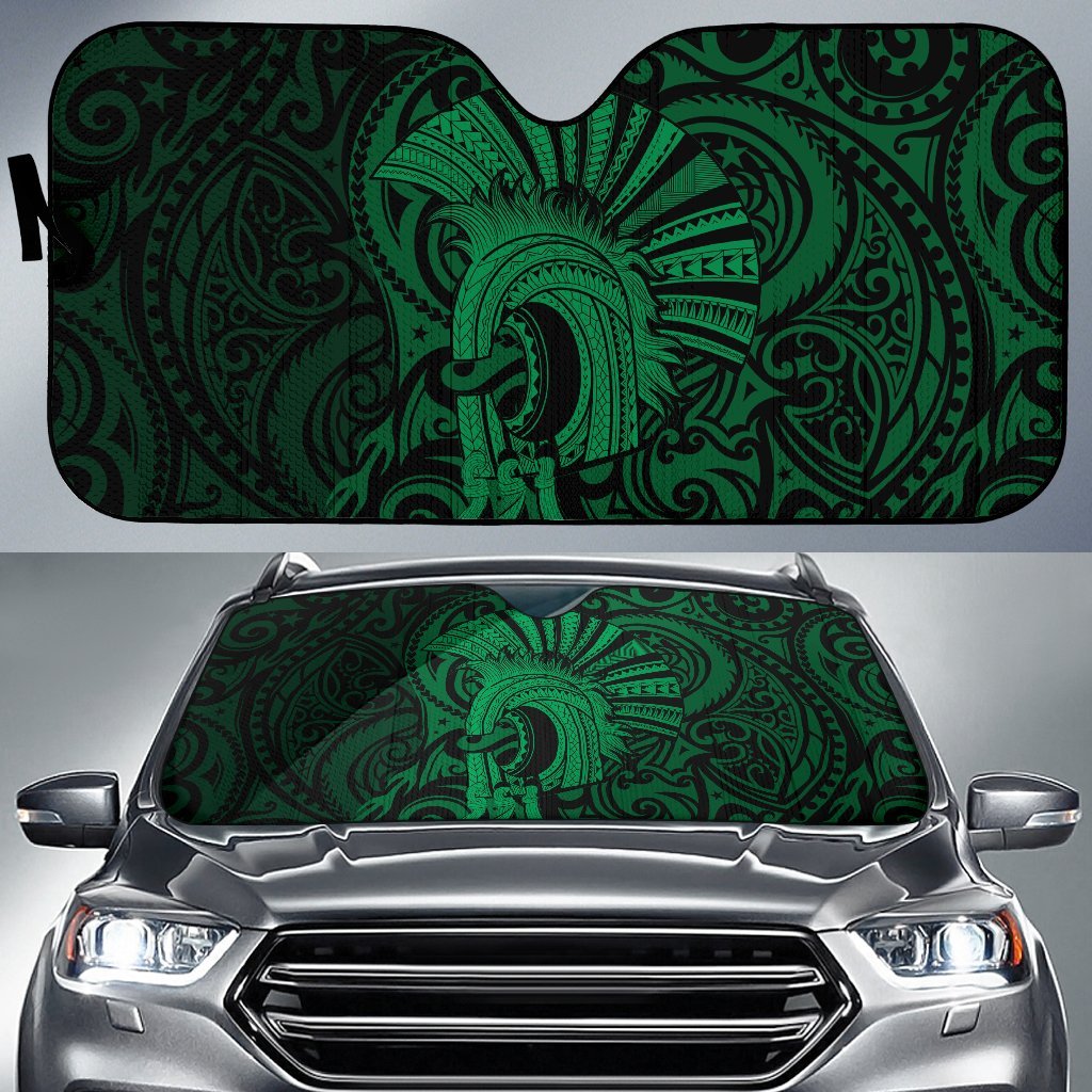 Hawaii Polynesian Warrior Mask Car Sun Shade - AH - Green Auto Sun Shade Universal Fit Green - Polynesian Pride