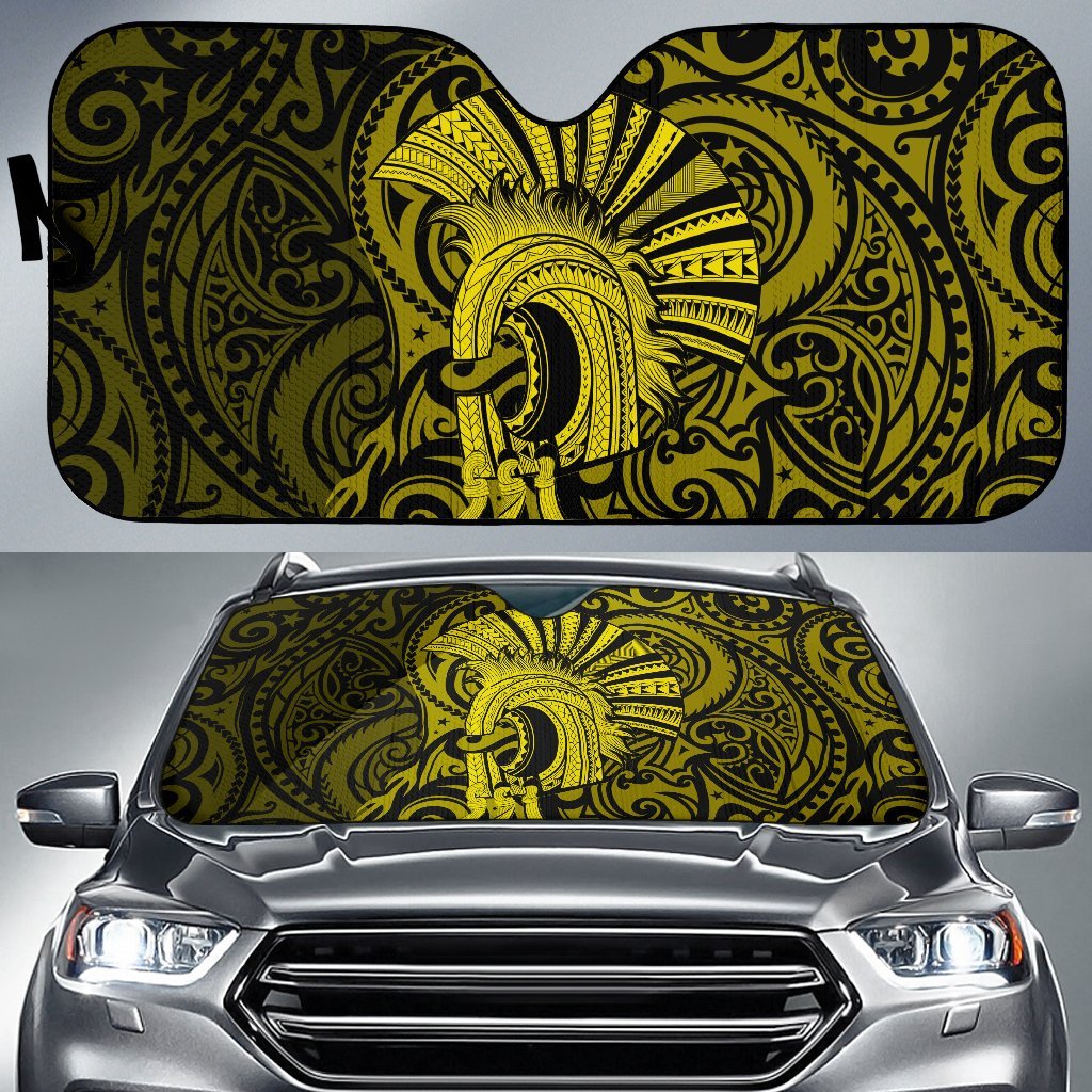 Hawaii Polynesian Warrior Mask Car Sun Shade - AH - Yellow Auto Sun Shade Universal Fit Yellow - Polynesian Pride