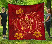 Hawaii Turtle Polynesian Premium Quilt - Oil Style Red - Polynesian Pride