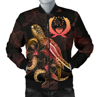 Pohnpei Polynesian Men's Bomber Jacket - Turtle With Blooming Hibiscus Gold Gold - Polynesian Pride