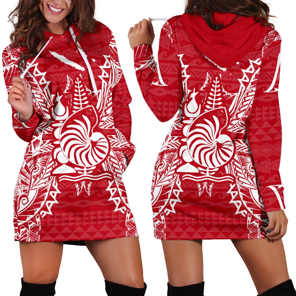 New Caledonia Polynesian Hoodie Dress Map Red White Red - Polynesian Pride