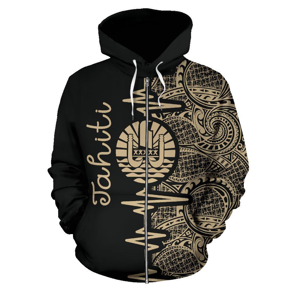 Tahiti Polynesian Zip up Hoodie Tahiti Flag Heartbeat Pattern Version TH0 - Polynesian Pride