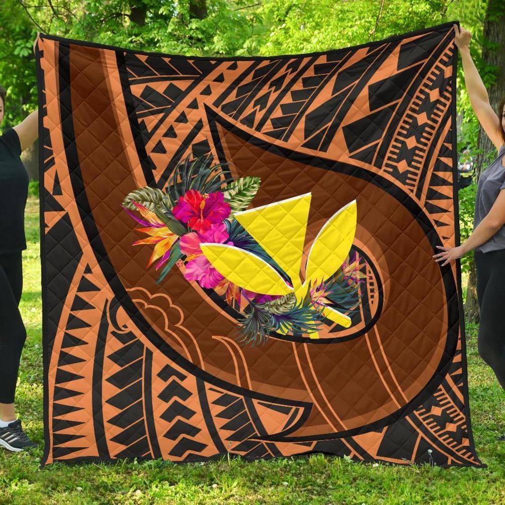 Hawaii Kanaka Maoli Premium Quilt - Polynesian Hook And Hibiscus - Polynesian Pride
