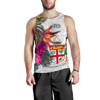 Fiji Polynesian Men's Tank Top - Hibiscus White Pattern - Polynesian Pride