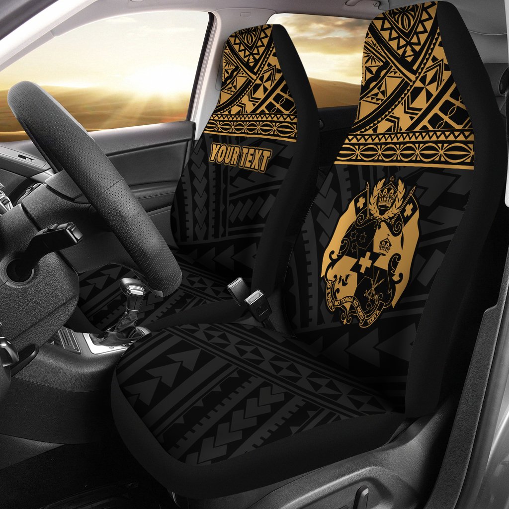 Tonga Custom Personalised Car Seat Covers - Tonga Gold Coat Of Arms Polynesian Tattoo Universal Fit Gold - Polynesian Pride