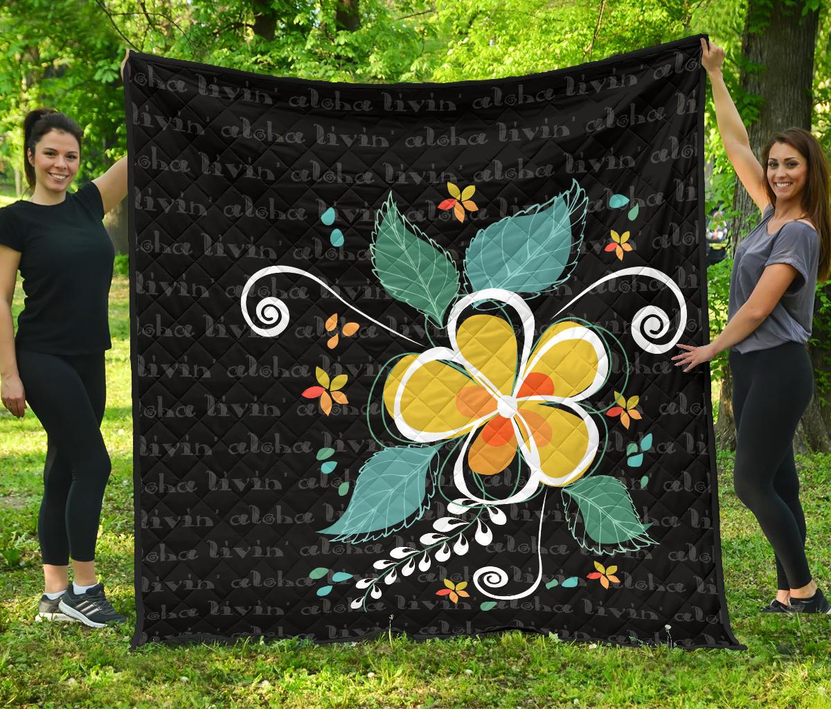 Aloha Hibiscus Premium Quilt Black - Polynesian Pride