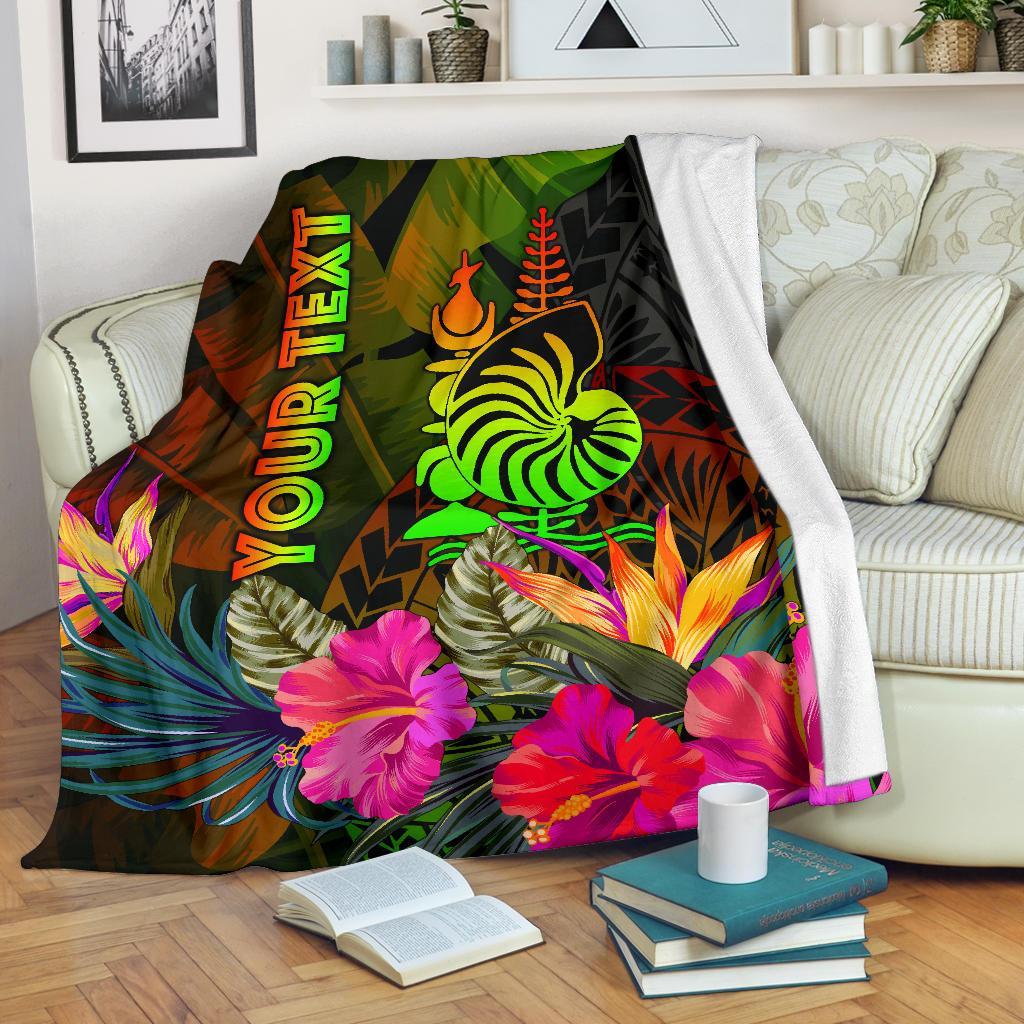 New Caledonia Polynesian Personalised Premium Blanket - Hibiscus and Banana Leaves White - Polynesian Pride