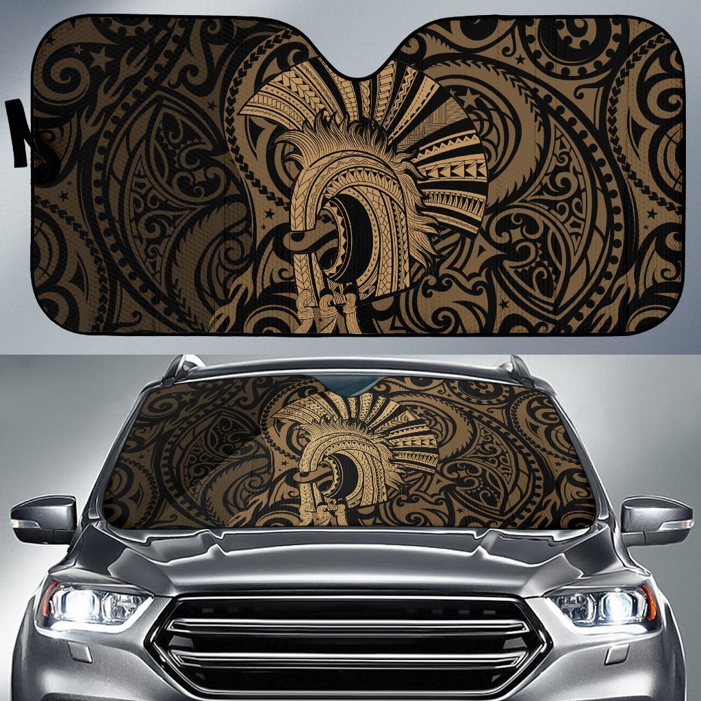 Hawaii Polynesian Warrior Mask Car Sun Shade - AH - Gold Auto Sun Shade Universal Fit Gold - Polynesian Pride