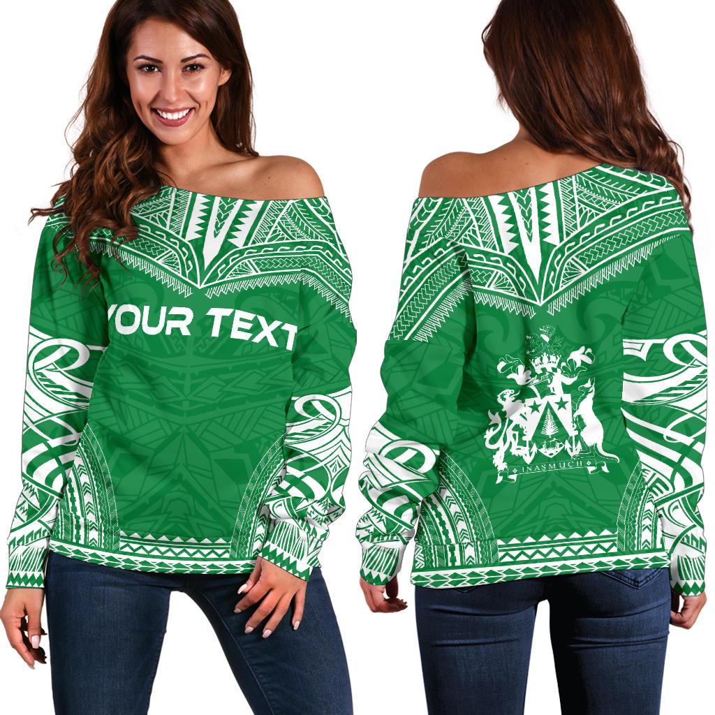 Norfolk Island Polynesian Chief Custom Personalised Women's Off Shoulder Sweater - Flag Version Green - Polynesian Pride