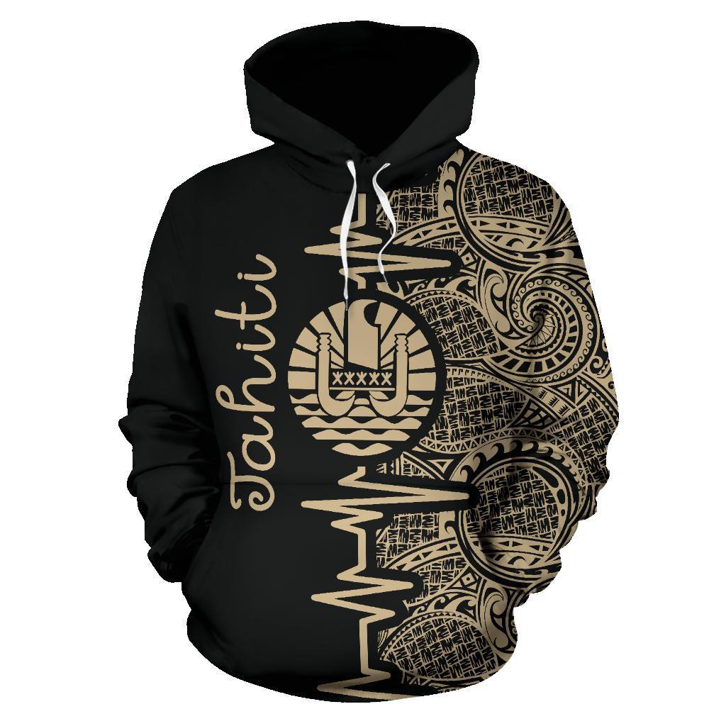 Tahiti Polynesian Hoodie Tahiti Flag Heartbeat Pattern TH0 - Polynesian Pride