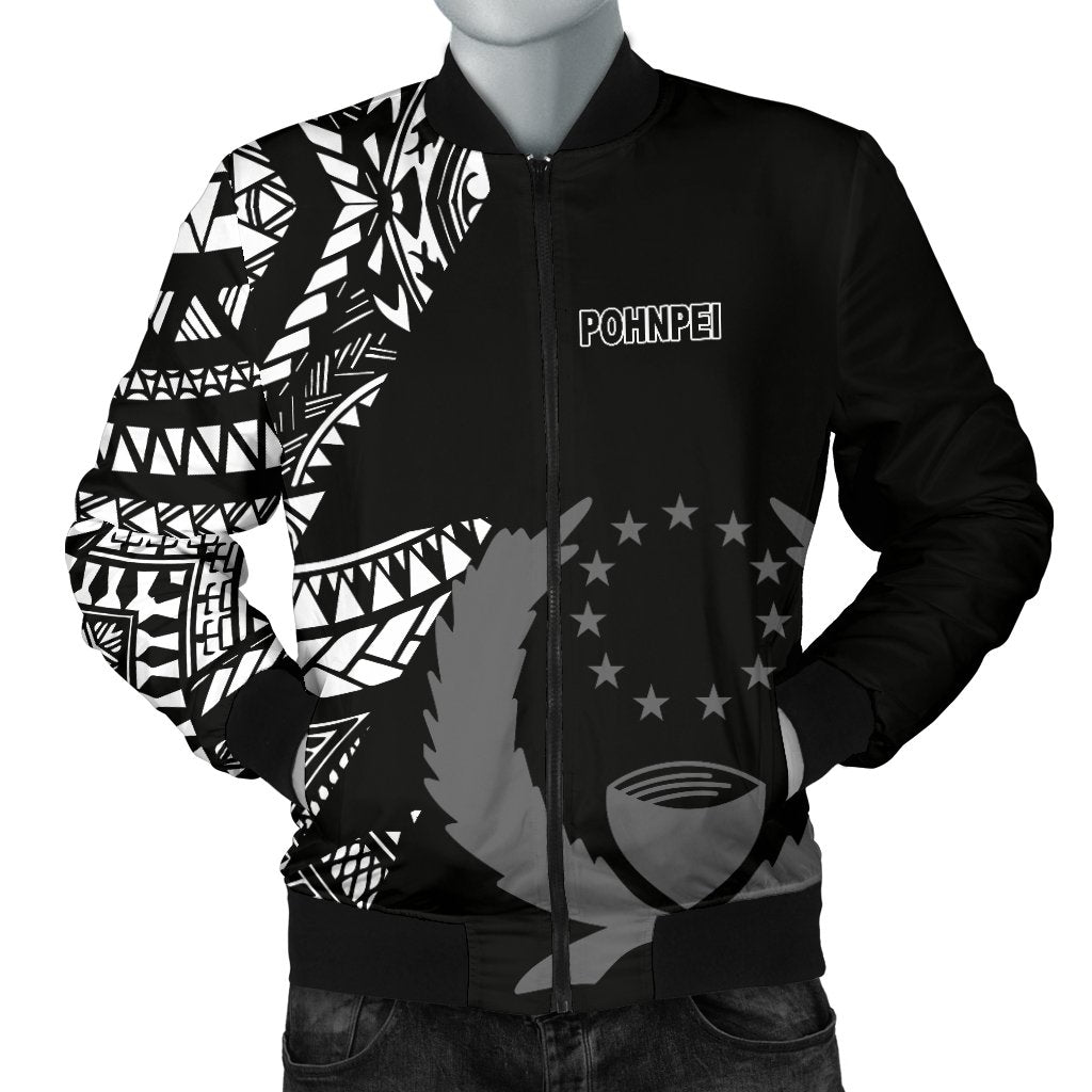 Pohnpei Men's Bomber Jacket - Micronesian Pattern Flash Black - Polynesian Pride