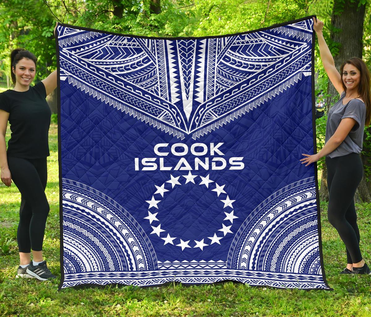 Cook Islands Premium Quilt - Cook Islands Flag Polynesian Chief Blue Version Blue - Polynesian Pride