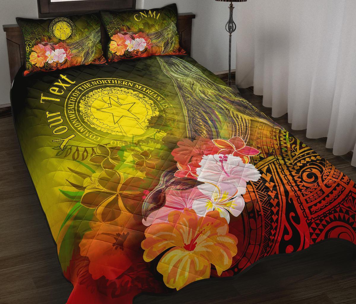 CNMI Custom Personalised Quilt Bed Set - Humpback Whale with Tropical Flowers (Yellow) Yellow - Polynesian Pride