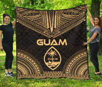 Guam Premium Quilt - Guam Coat Of Arms Polynesian Chief Gold Version Gold - Polynesian Pride