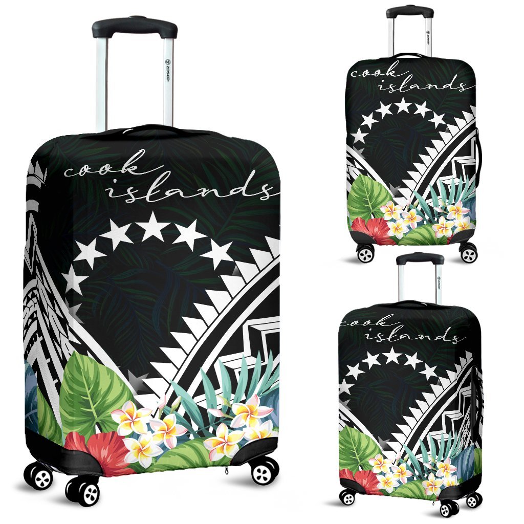 Cook Islands Luggage Covers - Cook Islands Coat of Arms & Polynesian Tropical Flowers White White - Polynesian Pride