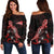 Tokelau Polynesian Women's Off Shoulder Sweater - Turtle With Blooming Hibiscus Red Red - Polynesian Pride