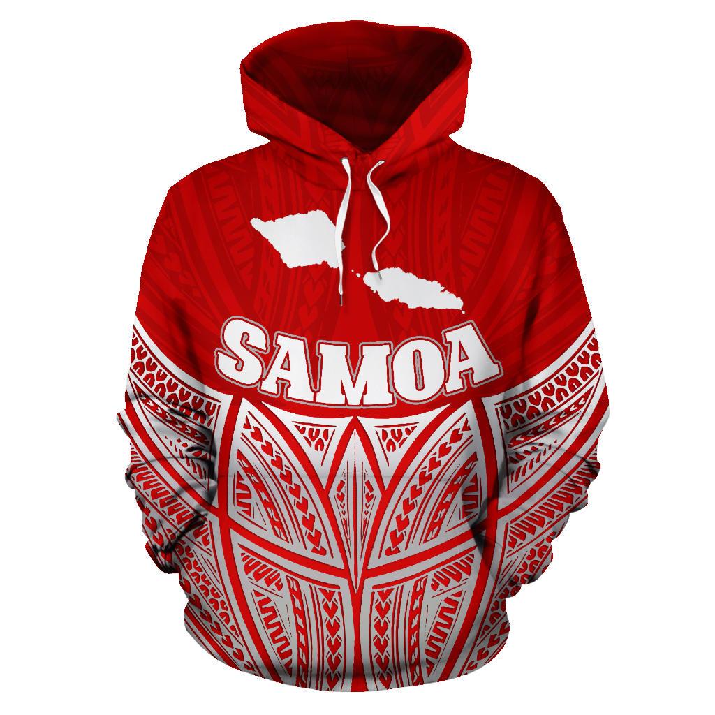 Samoa Polynesian Hoodie Red Pride Map nd Seal - Polynesian Pride