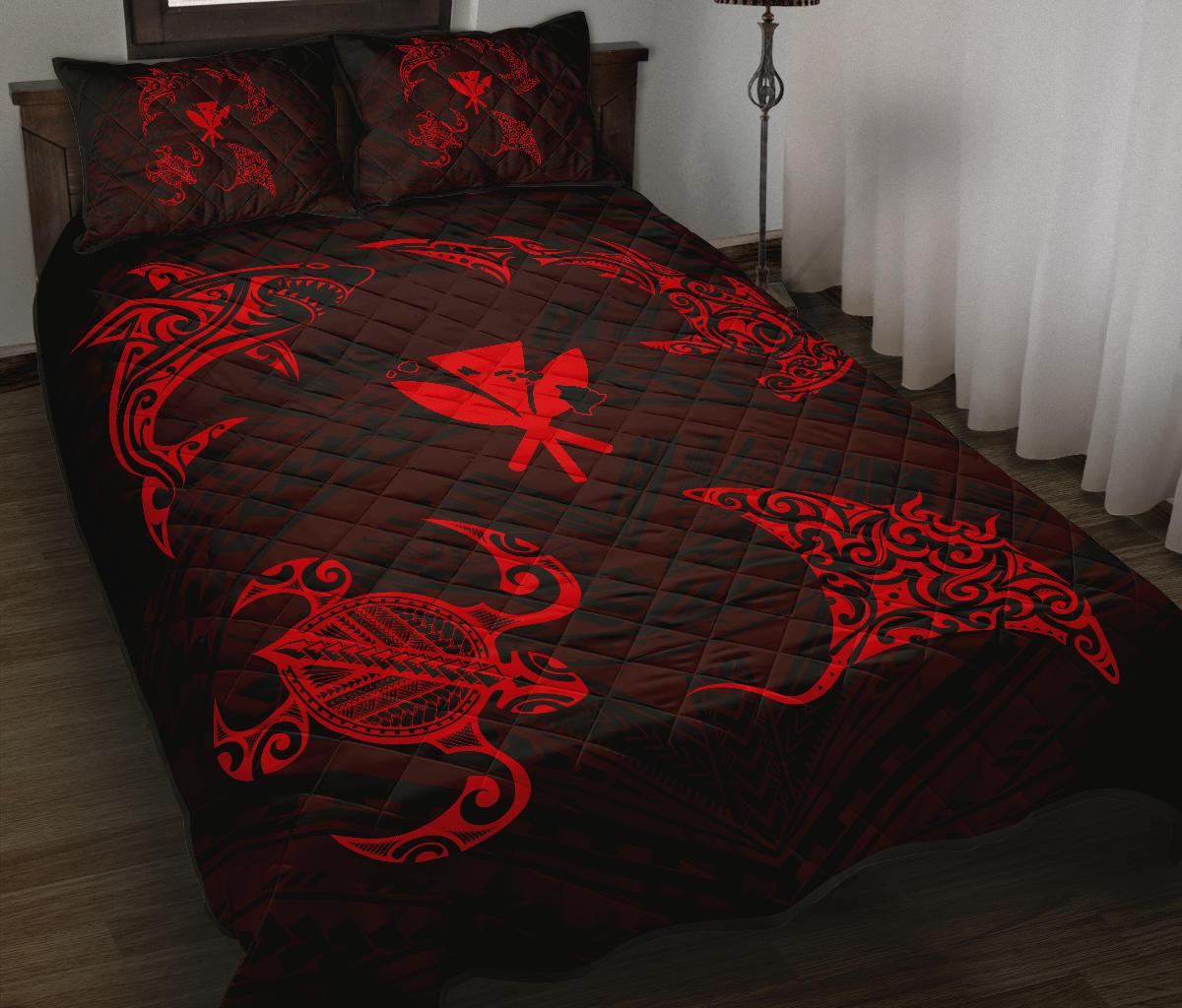 Hawaii Map Kanaka Polynesian Quilt Bed Set Circle Underwater Red - Polynesian Pride