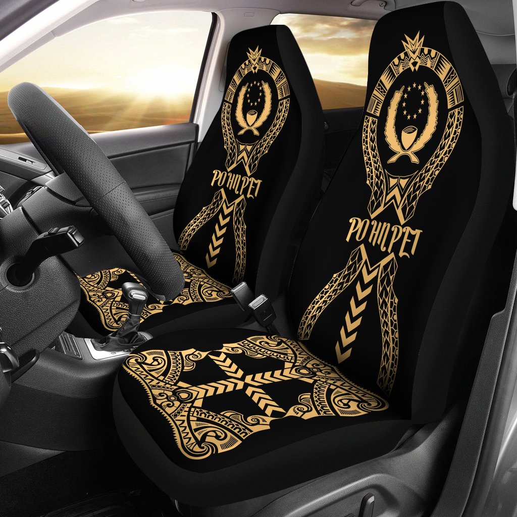 Pohnpei Car Seat Covers - Pohnpei Flag Micronesian Tribal Gold Universal Fit Gold - Polynesian Pride